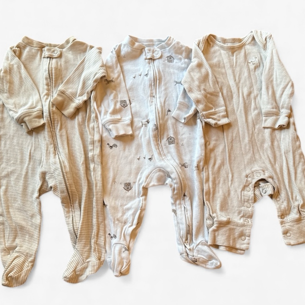 Carter's Tan and Cream Baby Pajama Bundle, Farm Animals & Duck Stripes